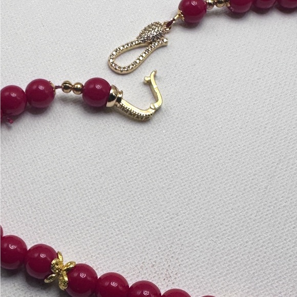 SOLD.  Handmade, Beadded, Red Coral Necklace, 18K gold plated findings, - Picture 7 of 10